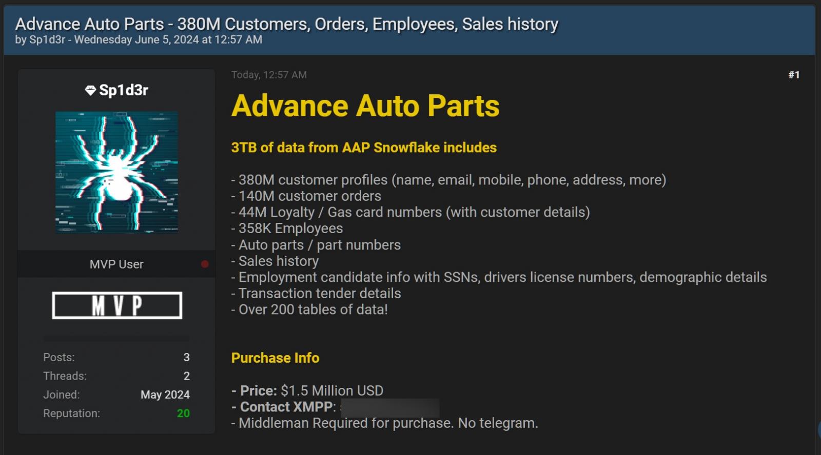 Advance Auto Parts data sale