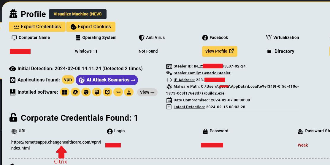 Stolen Change Healthcare Citrix Credentials