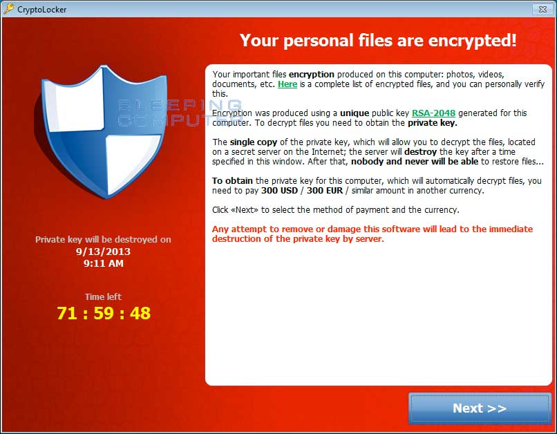 CryptoLocker payment screen