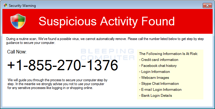 Fake Suspicious Activity Found Alert