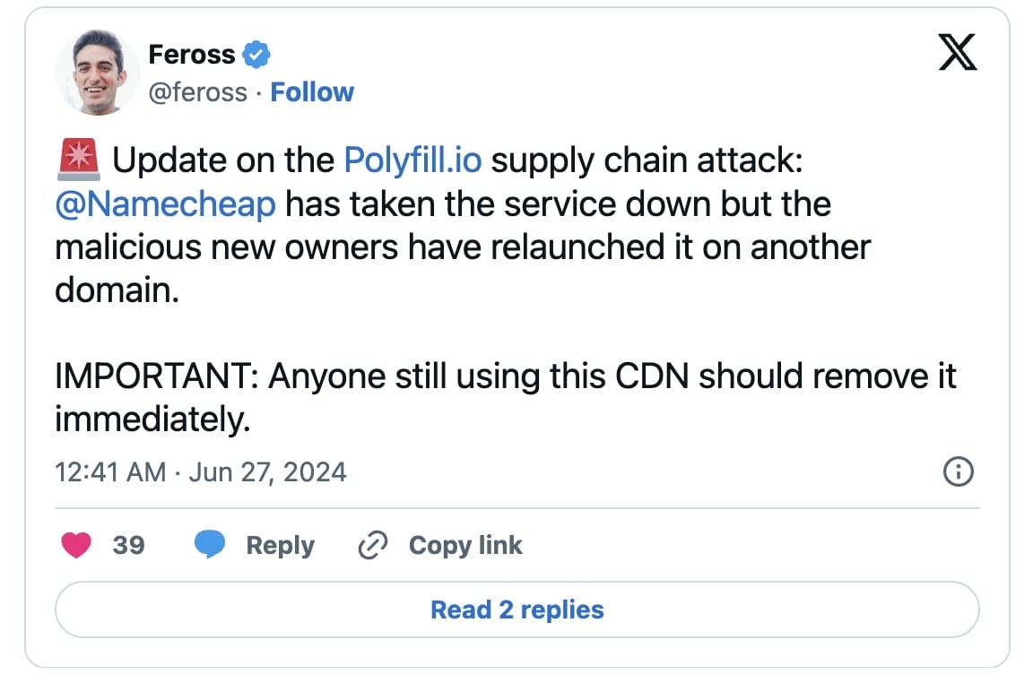 Polyfill returns on a new domain