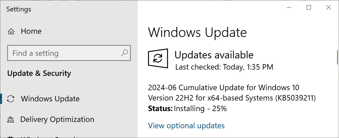 Windows 10 KB5039211 cumulative update preview