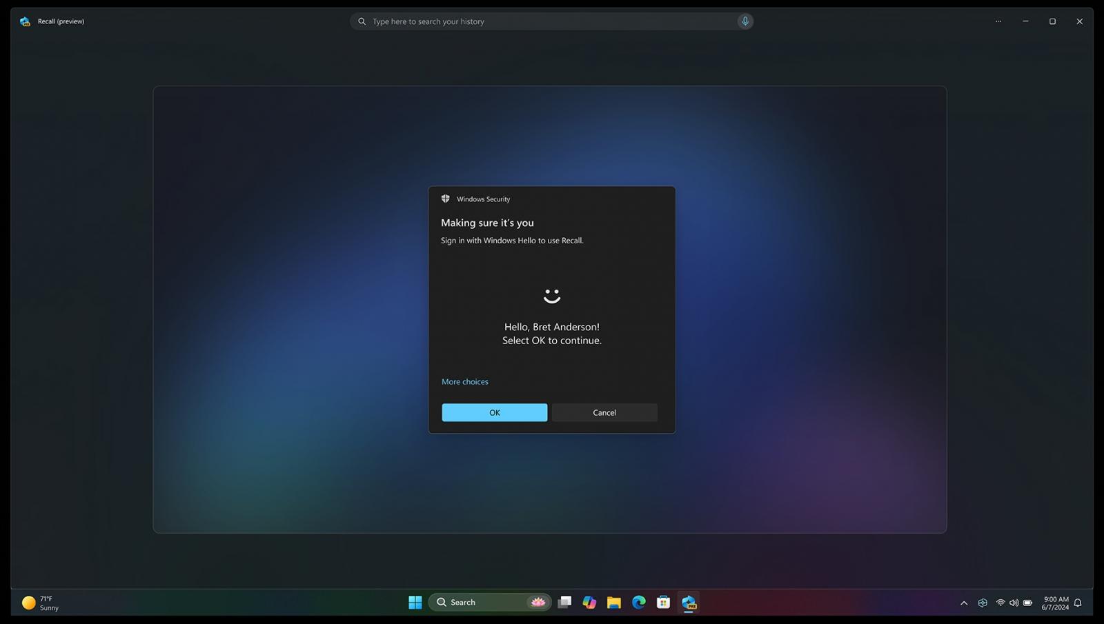 Windows Hello proof of presence